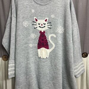 Gray Sweater with Cat Design, Woman within cat sweater 30x32 3 X Plus sweater